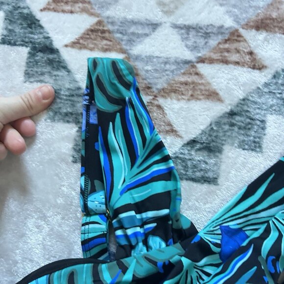 Swimsuits For All Women's Plus Sz 10 High Neck Wrap Swimdress Blue Hawaiian - Picture 3 of 7